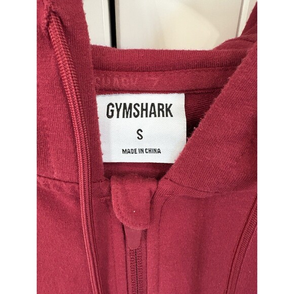 GYMSHARK Mens‎ Burgundy Red Hooded Track Jacket Size Small Full Zip - Picture 2 of 5